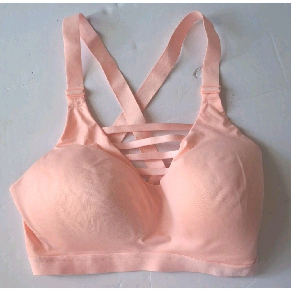 Victoria's Secret Sports Bra Size 34DDD Neon Orange Logo Strappy Wirefree
